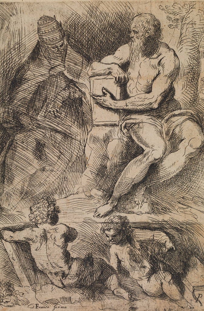 Giacomo Franco, Jacopo Palma, “Estudios de figuras”, estampa suelta de Della Nobilta del Disegno..., Venecia, 1611, G5986